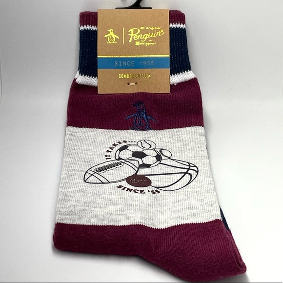 Original Penguin Men’s Casual Dress Socks Combed Cotton Blend Burgundy New NWT - Picture 2 of 12